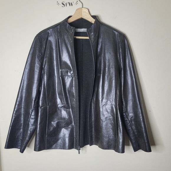 Vintage Anne Klein Petite Leather Jacket PS Brown Minimalist Quiet Luxury - Picture 4 of 8
